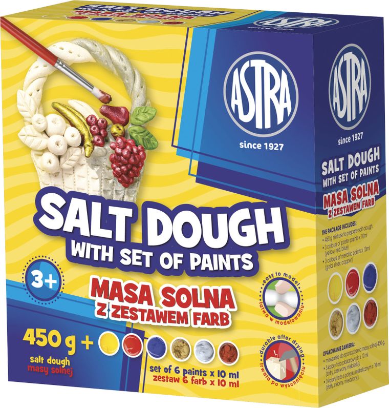 Astra, Masa solna + zestaw farb do malowania, 6 kolorów, 450 g