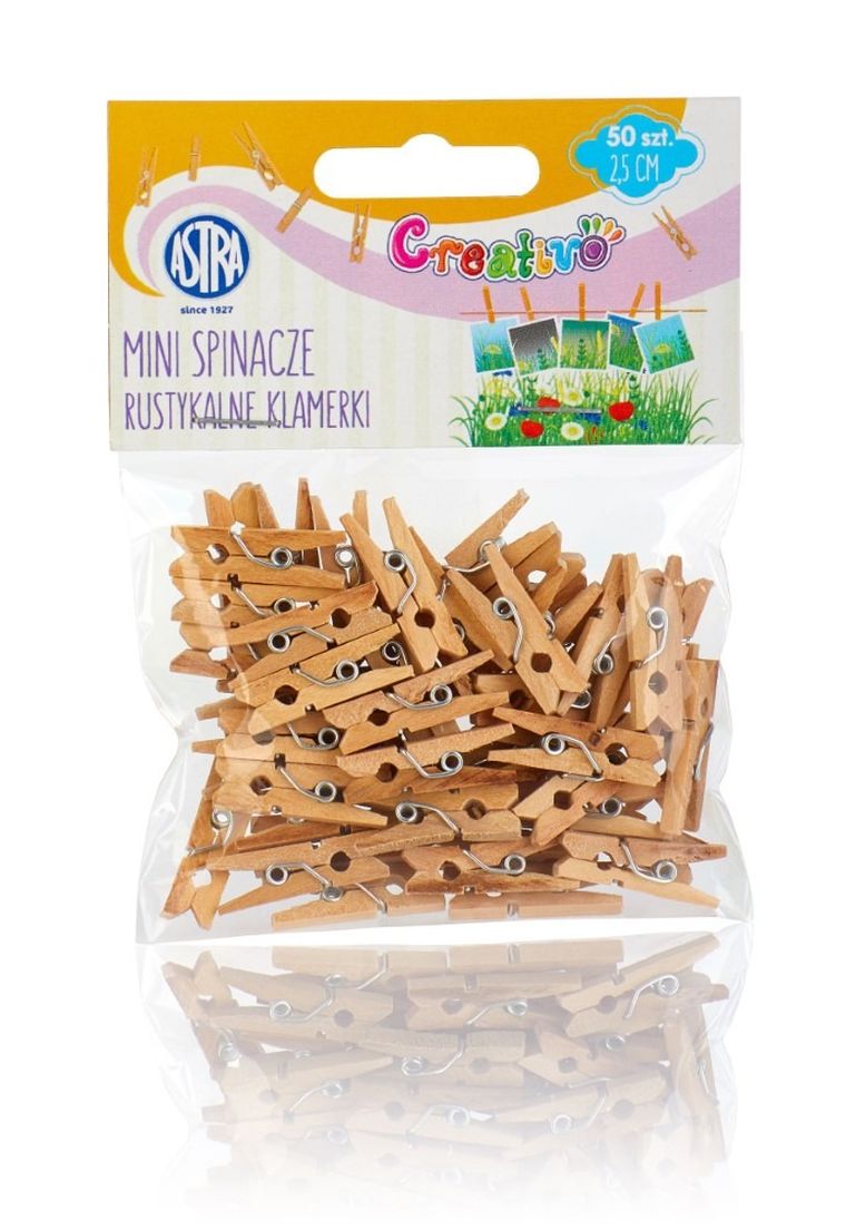 Astra, mini spinacze drewniane, rustykalne klamerki, 50 szt.