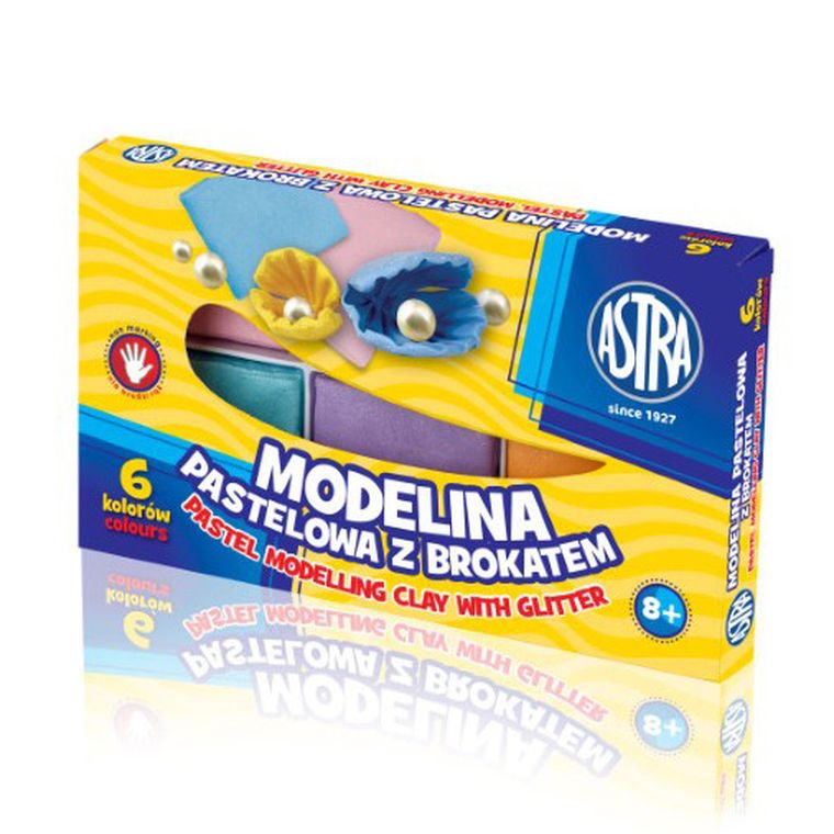 Astra, modelina pastelowa, z brokatem, 6 kolorów