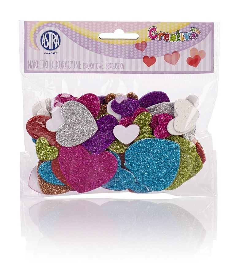 Astra, naklejki dekoracyjne, brokatowe serca