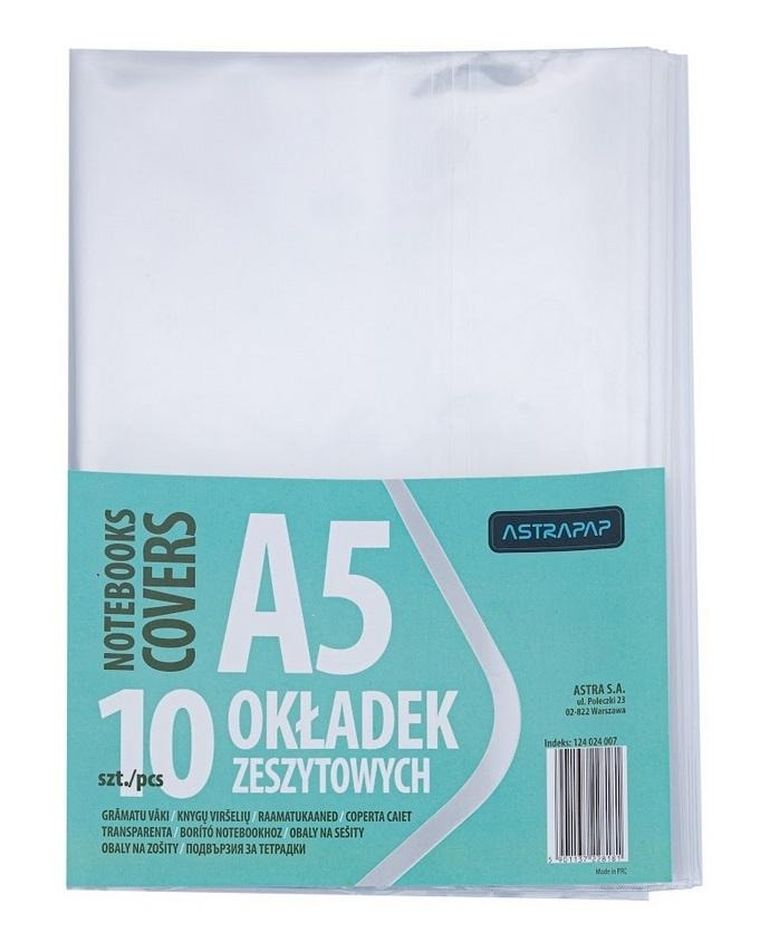 Astra, okładka zeszytowa, A5, bezbarwna, 10 szt.