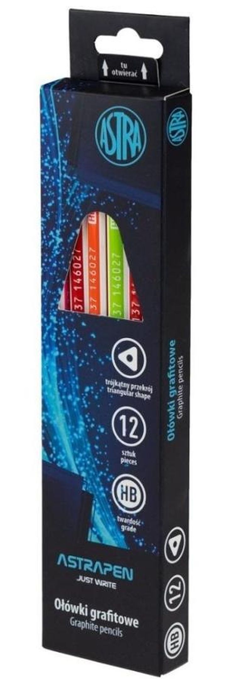 Astra, ołówek grafitowy z gumką, czarne drewno, 12 szt.