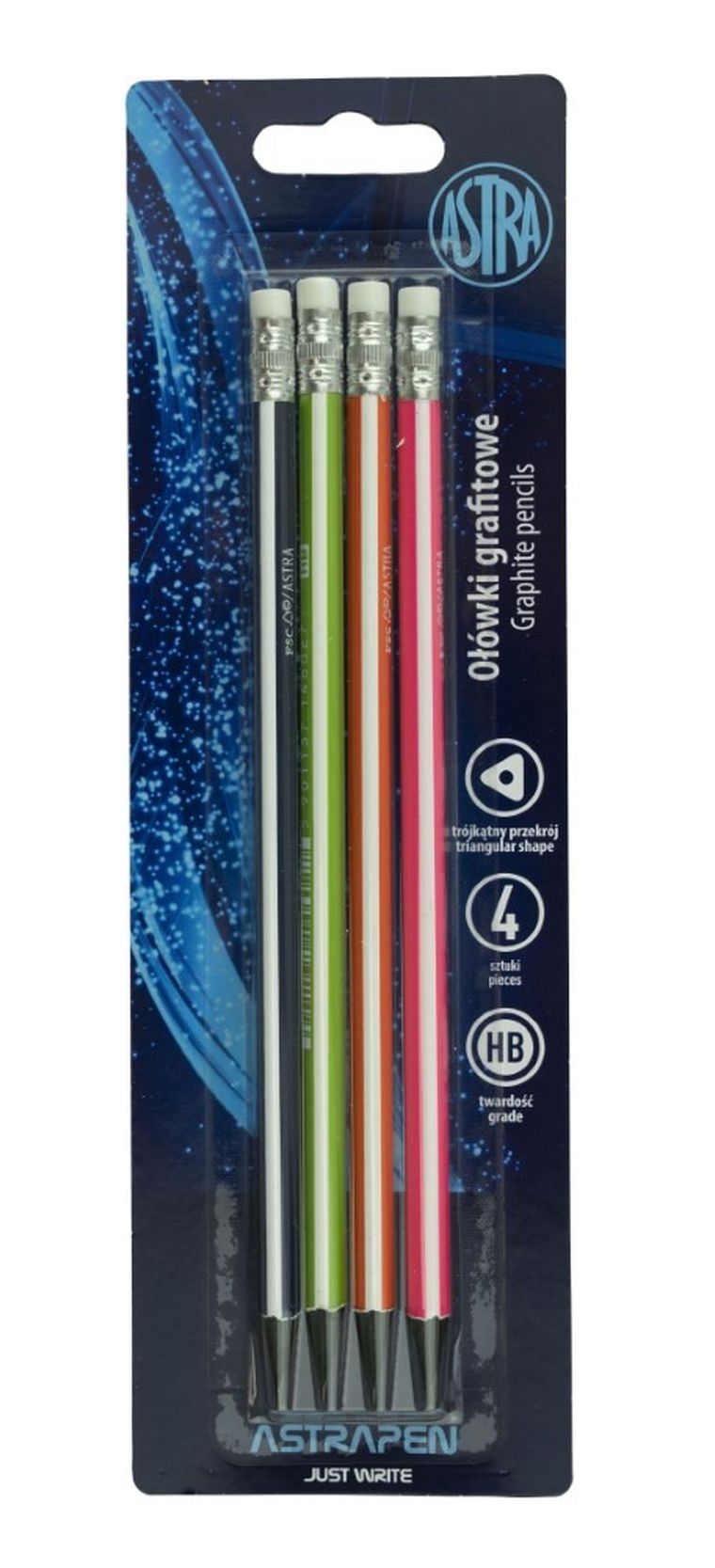 Astra, ołówki grafitowe z czarnego drewna, z gumką, 4 szt.