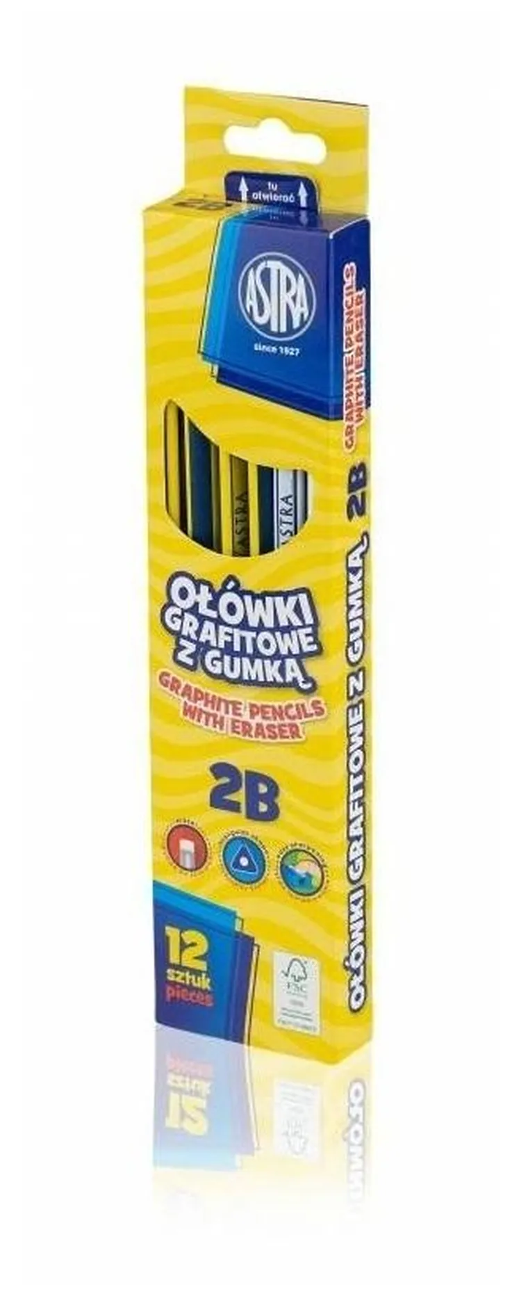 Astra, ołówki grafitowe z gumką, 2B, 12 szt.