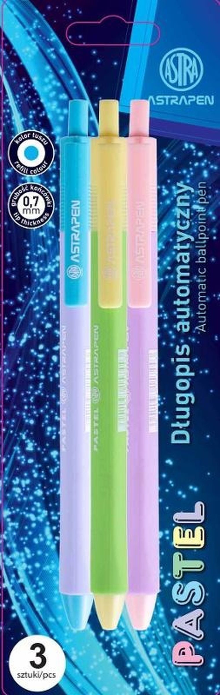 Astra, Pastel Pen, długopis automatyczny, 0,6mm, 3 szt.
