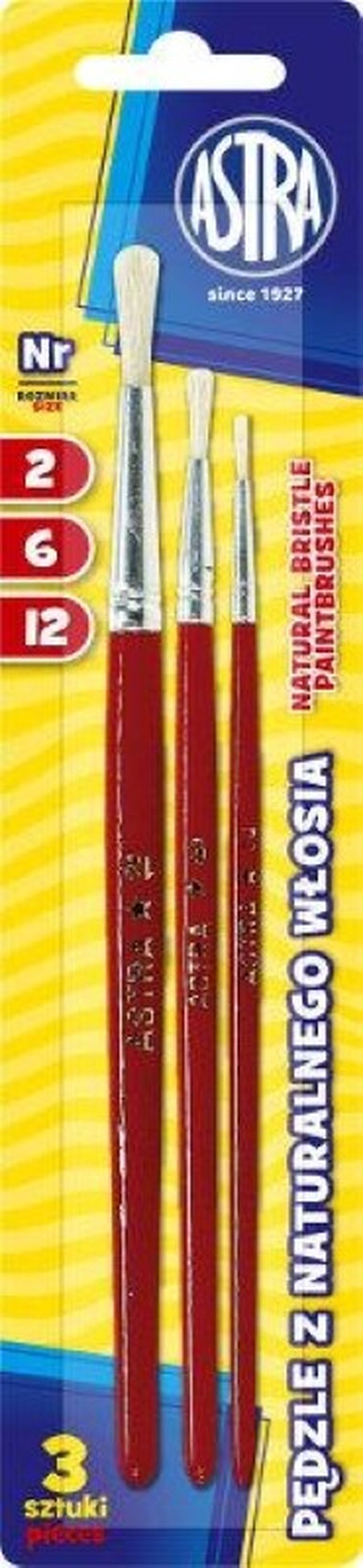 Astra, pędzle z naturalnego włosia, 2/6/12, 3 szt.