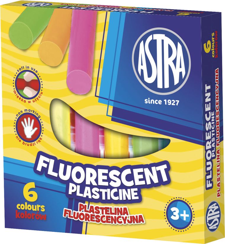 Astra, plastelina szkolna, fluorescencyjna, 6 kolorów