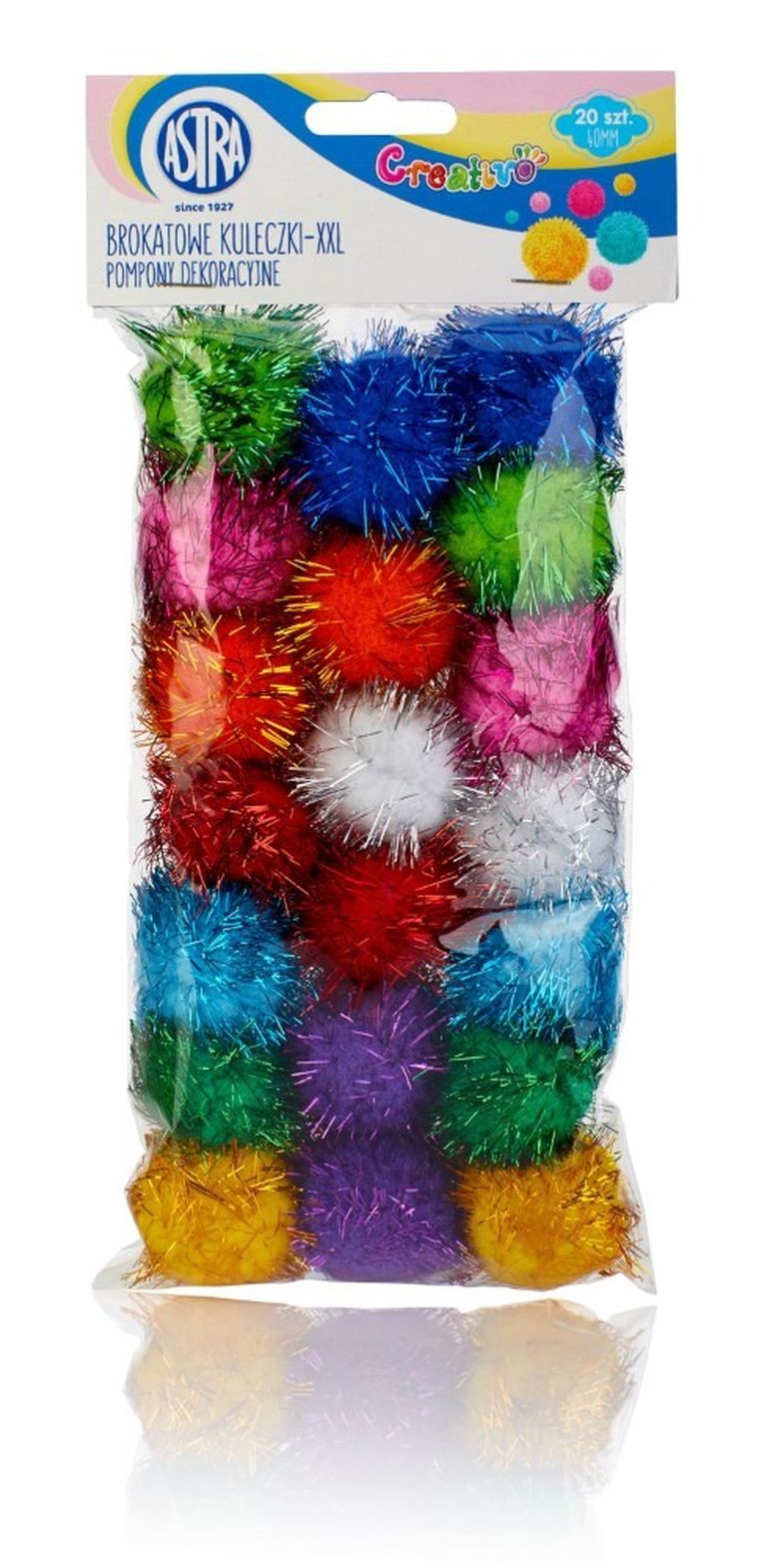 Astra, pompony dekoracyjne brokatowe 40 mm, brokatowe kuleczki XXL