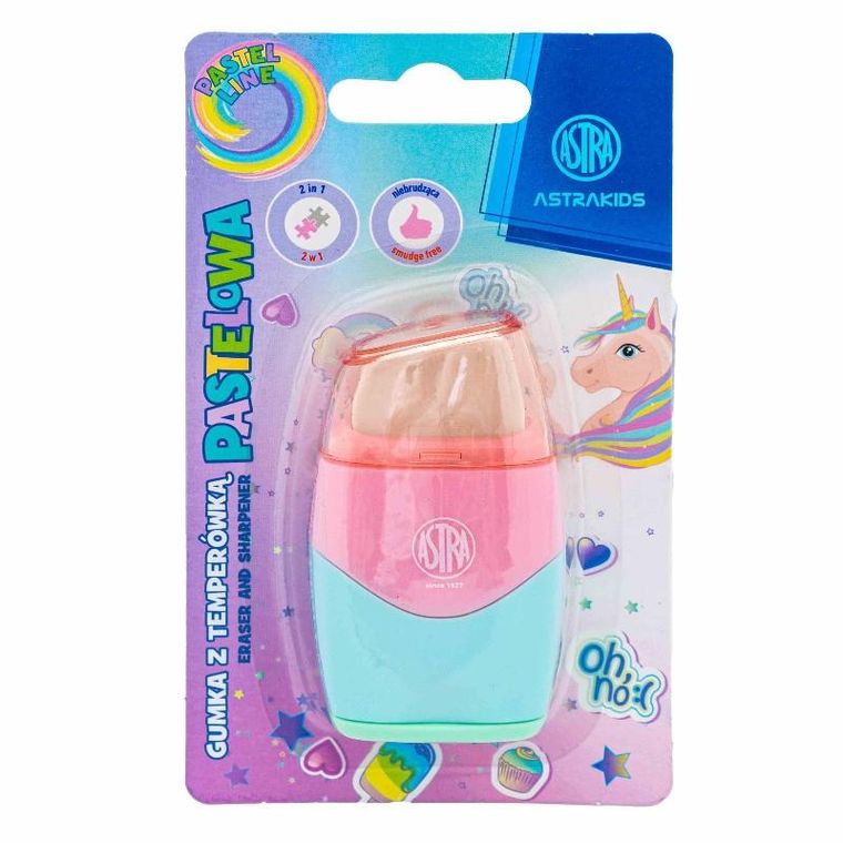 Astra, temperówka i gumka 2w1, Unicorn
