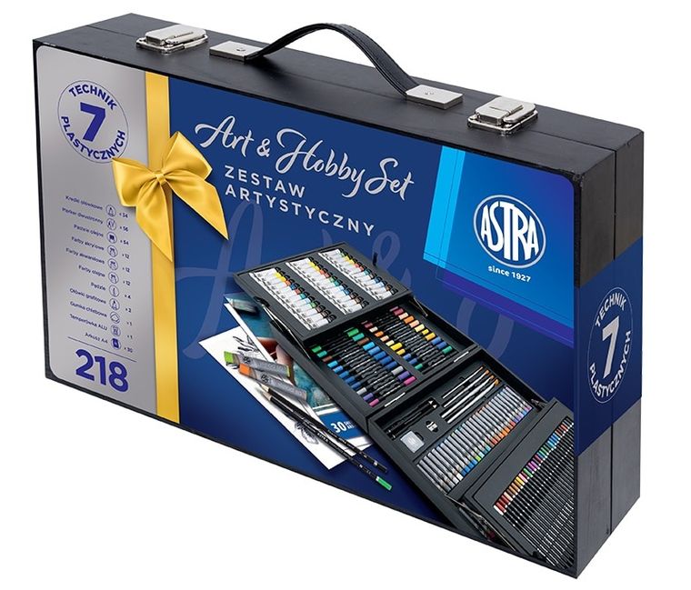 Astra, zestaw artystyczny, drewniana walizka, 218 elementów