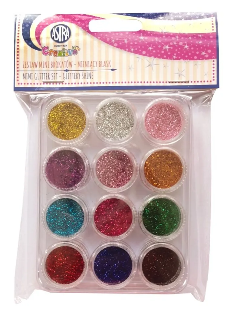 Astra, zestaw mini brokatów, mieniący blask, 12 szt.