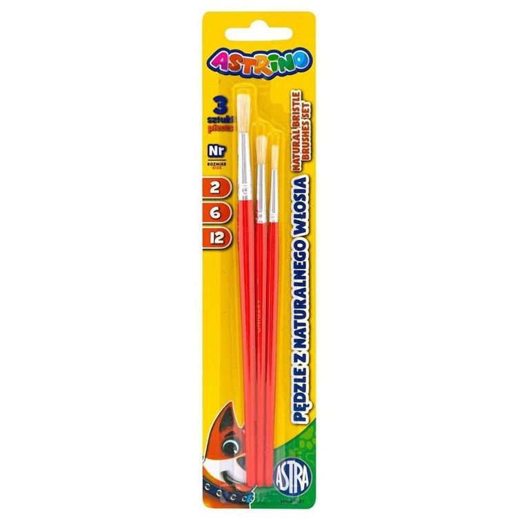 Astra, zestaw pędzli z włosia naturalnego, nr 2, 6, 12, 3 szt.