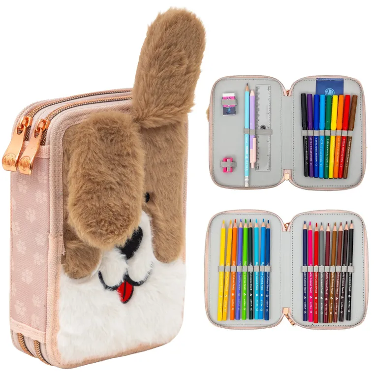 Astrabag, piórnik rozkładany, podwójny, z wyposażeniem, Fluffy Puppy