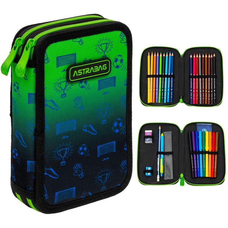 Astrabag, piórnik rozkładany, podwójny, z wyposażeniem, Ombre Football