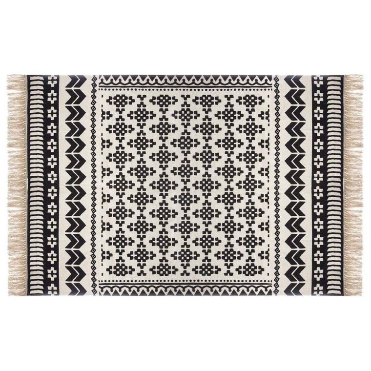Atmosphera, dywan bawełniany z etnicznym motywem, orientalny nadruk, biało-czarny, 120-170 cm