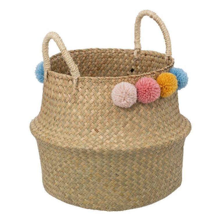 Atmosphera for kids, kosz na zabawki z uchwytami BULBA, pompony, Ø 33 cm