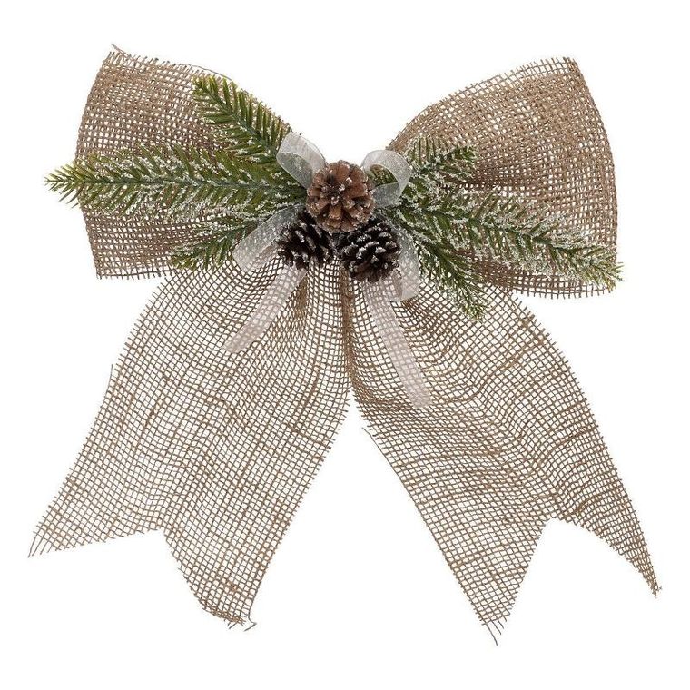 Atmosphera, jutowa kokarda z gałązką i szyszkami, 33-38 cm