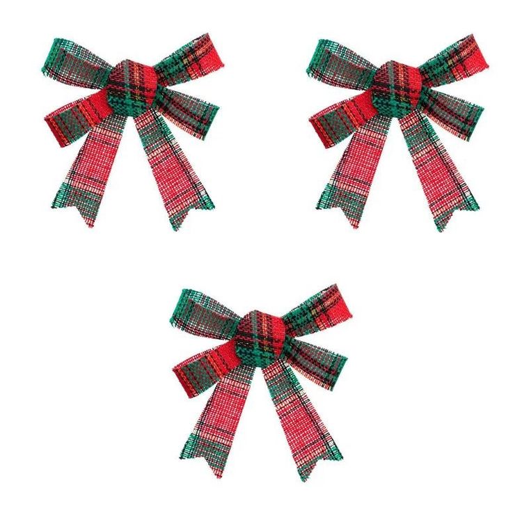 Atmosphera, kokardy ozdobne w szkocką kratę, 10-12 cm, 3 szt.