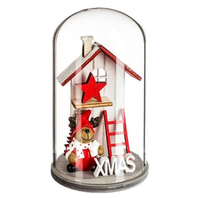 Atmosphera, kopuła szklana z drewnianym domkiem świątecznym, 12 cm
