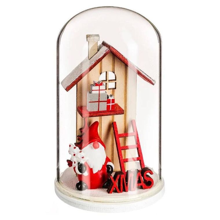 Atmosphera, kopuła szklana z drewnianym domkiem świątecznym, 12 cm