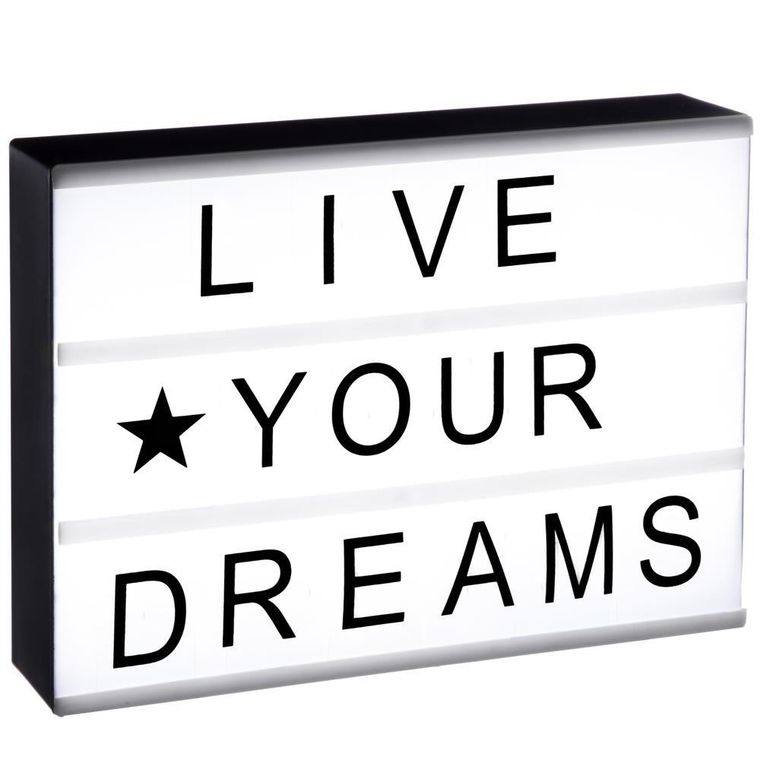 Atmosphera, lampa light box z napisami