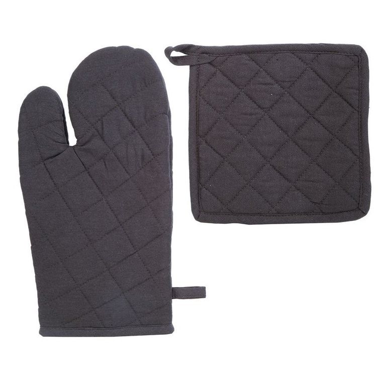 Atmosphera, łapka kuchenna + rękawiczka, bawełna, komplet czarny