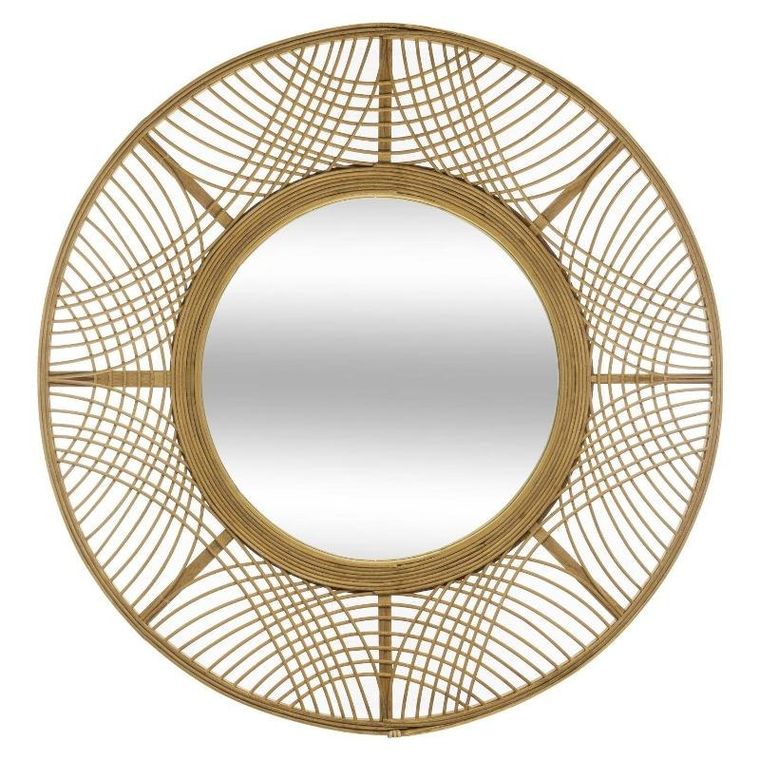 Atmosphera, lustro boho, w bambusowej ramie, Ina, Ø 70 cm