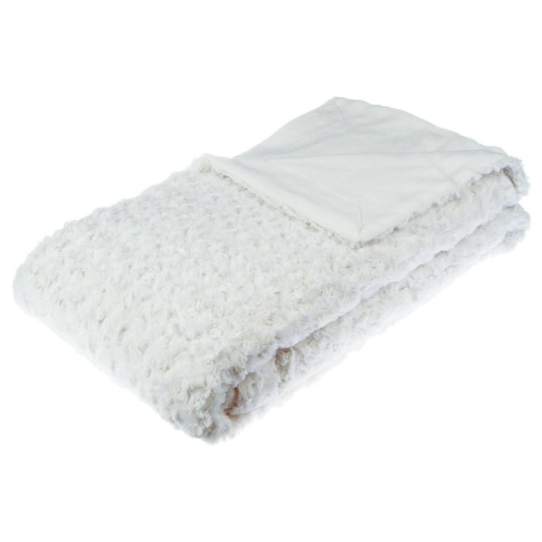 Atmosphera, narzuta na łóżko ze sztucznym futerkiem, 230-180 cm, biała