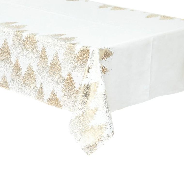 Atmosphera, obrus z motywem świątecznym, złote choinki, 140-360 cm