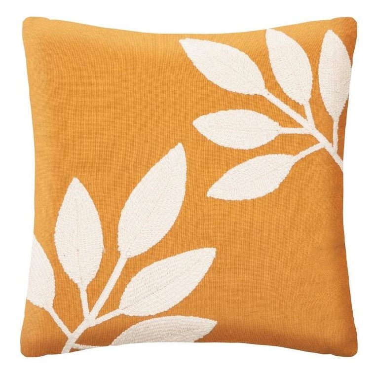 Atmosphera, poduszka dekoracyjna,, Lour, haftowany wzór liści, bawełna, 40-40 cm