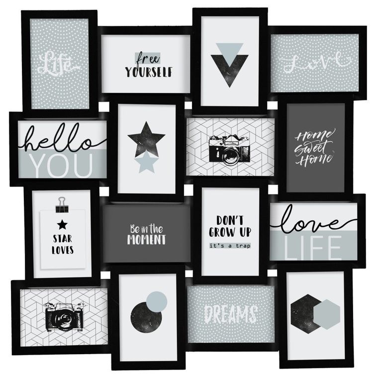 Atmosphera, ramki na zdjęcia, kolaż, 16 elementów, czarny