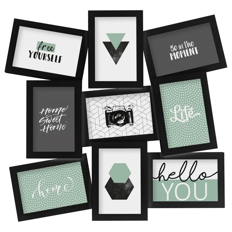 Atmosphera, ramki na zdjęcia, kolaż, 9 elementów, czarna
