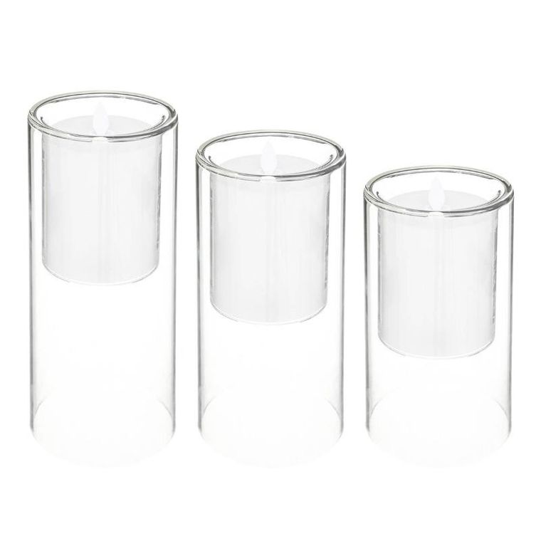 Atmosphera, świece elektryczne LED w szklanych stojakach, 3 szt.