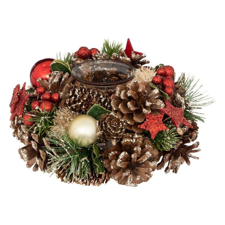 Atmosphera, świecznik z szyszek i bombek, 19 cm