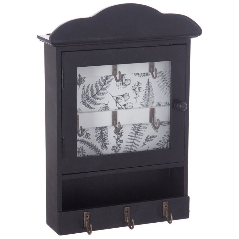 Atmosphera, szafka na klucze drewniana, schowek, styl vintage, czarny
