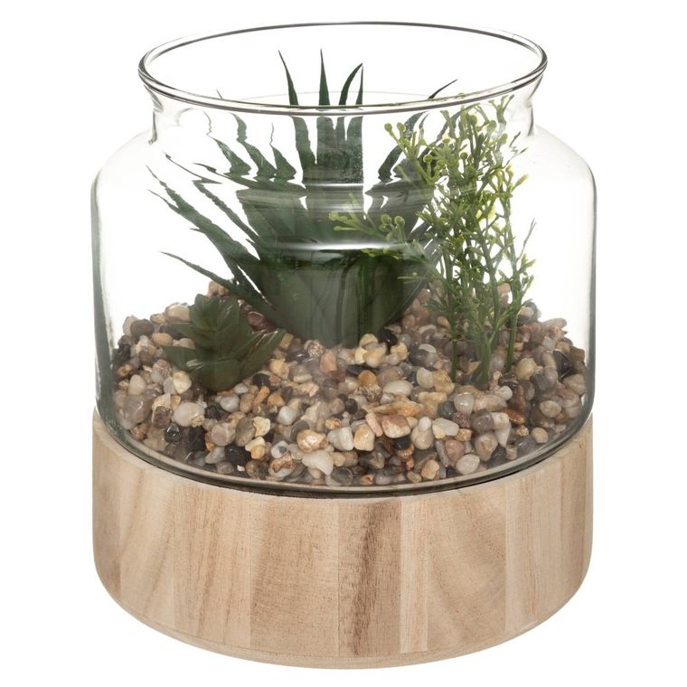 Atmosphera, sztuczne rośliny w szklanym terrarium na podstawie, wys. 17,5 cm