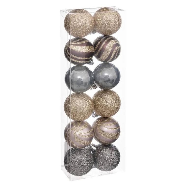 Atmosphera, wielokolorowe bombki o różnym wykończeniu, Ø 4 cm, 12 szt.