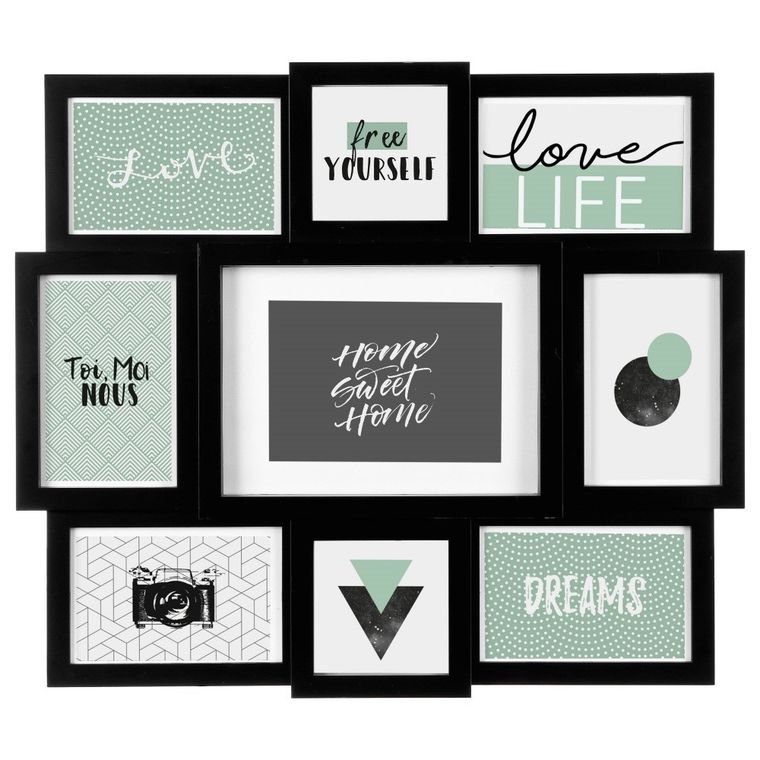 Atmosphera, zestaw ramek na zdjęcia, kolaż, 9 elementów, czarna