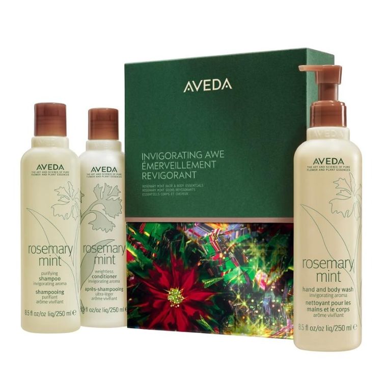 Aveda, Invigorating Awe, zestaw: szampon do włosów, 250 ml + odżywka do włosów, 250 ml + żel do mycia ciała i rąk, 250 ml