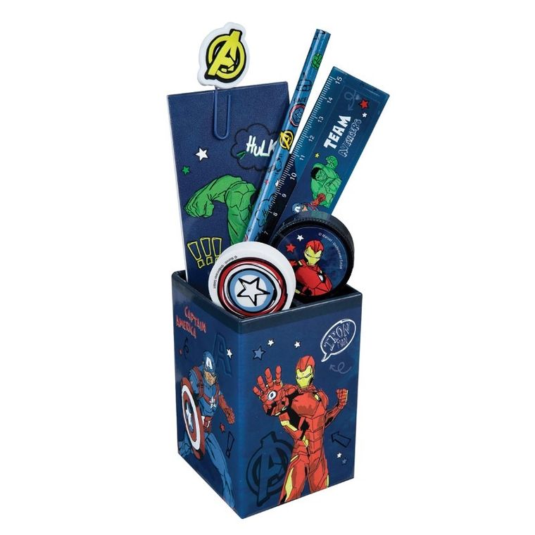 Avengers, pojemnik z przyborami szkolnymi, 7 elementów