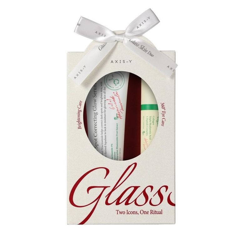 AXIS-Y, Glass Skin Duo, zestaw: Dark Spot Correcting Glow Serum, rozjaśniające serum do twarzy, 50 ml + Vegan Collagen Eye Serum, kolagenowe serum pod oczy, 10 ml