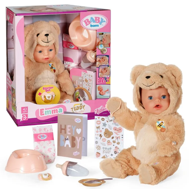 Baby Born, Emma w stroju niedźwiadka, lalka bobas, 43 cm