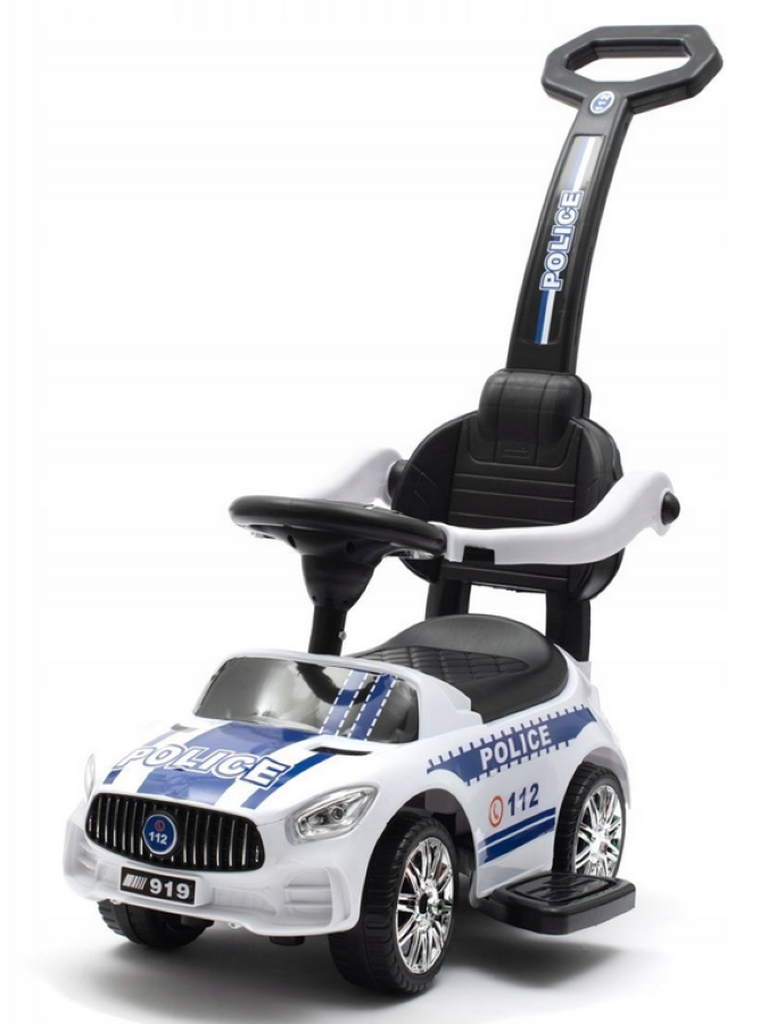 Baby Mix, jeździk z dźwiękiem i rączką, Police, biały