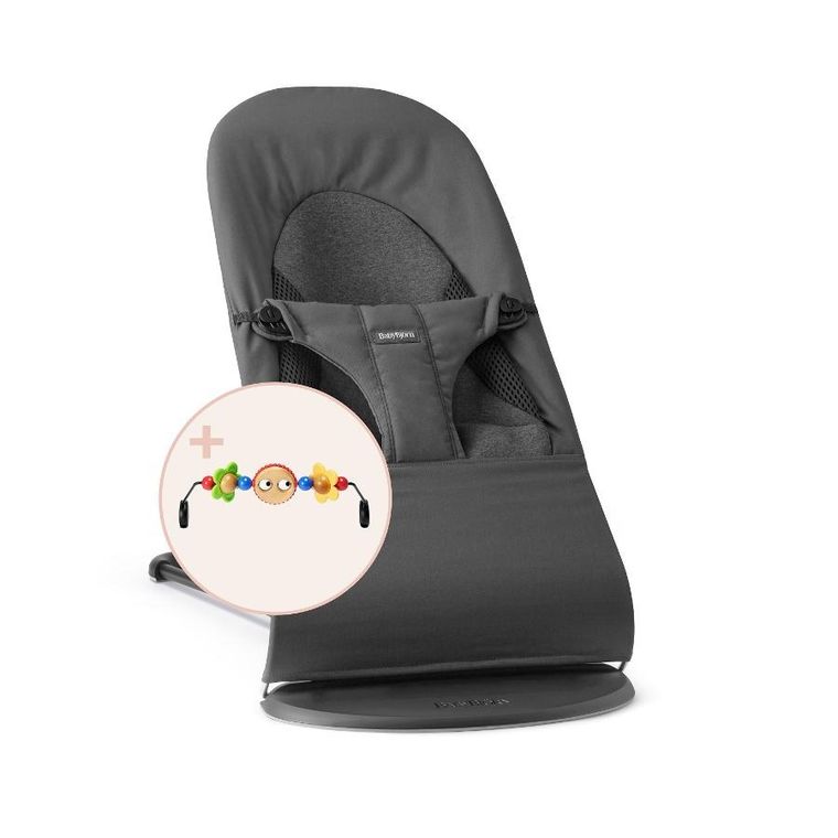 BabyBjörn, Balance Soft Woven, leżaczek + Googly Eyes, zabawka do leżaczka, ciemny szary