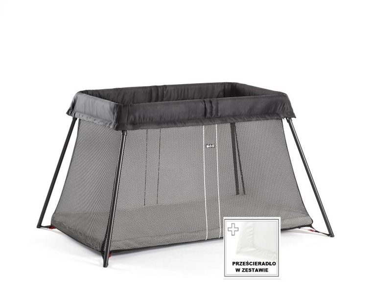 BabyBjörn, Light, łóżeczko turystyczne + prześcieradło, czarne