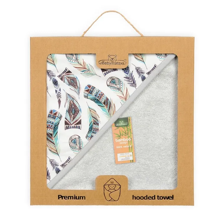 BabyMatex, Bamboo Design, Piórka, okrycie kąpielowe, szare, 100-100 cm