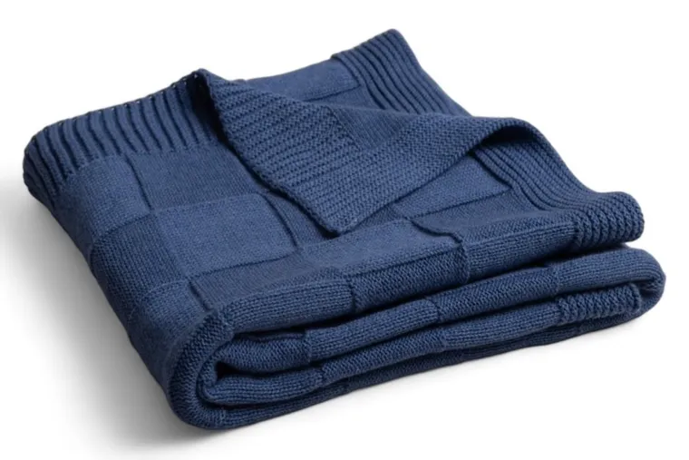 Babymatex, Kwadraty, kocyk bawełniany, granatowy, 80-100 cm