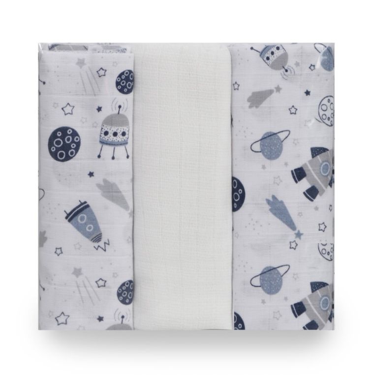 BabyMatex, pieluszki muślinowe, roboty niebieskie, 70-80 cm, 3 szt.