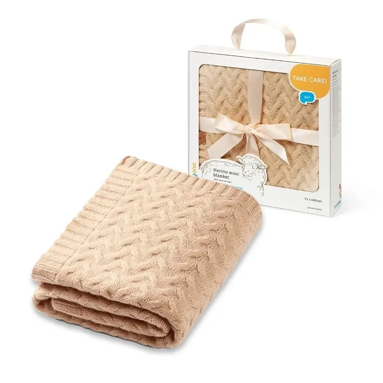 BabyOno, kocyk z wełny merino, ciemny beż