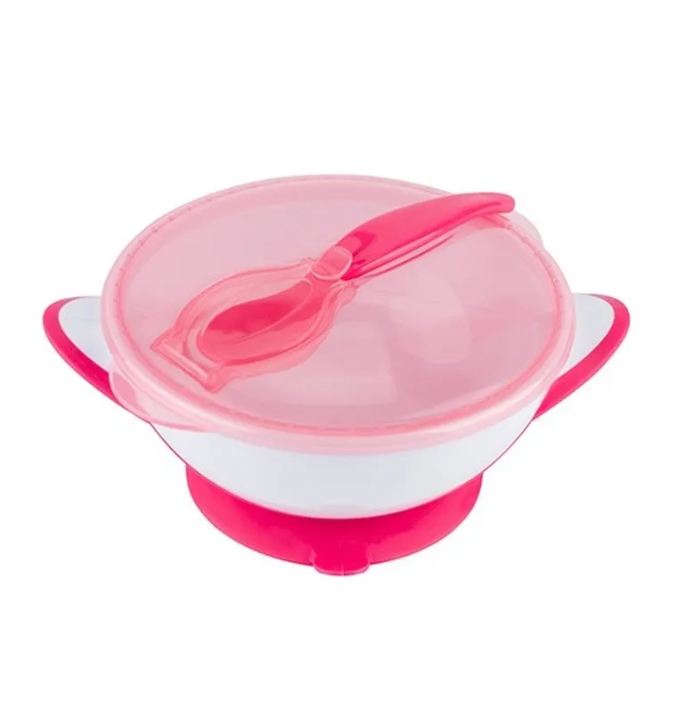 BabyOno, miseczka z przyssawką i łyżeczką, różowa